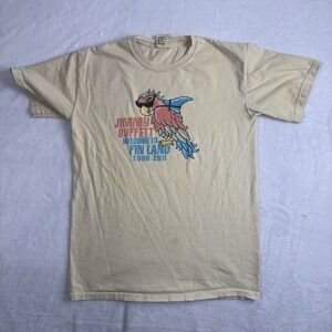 Jimmy Buffet FinLand 2011 Tour Yellow Short Sleeve Crew Neck Shirt Men's S Stain